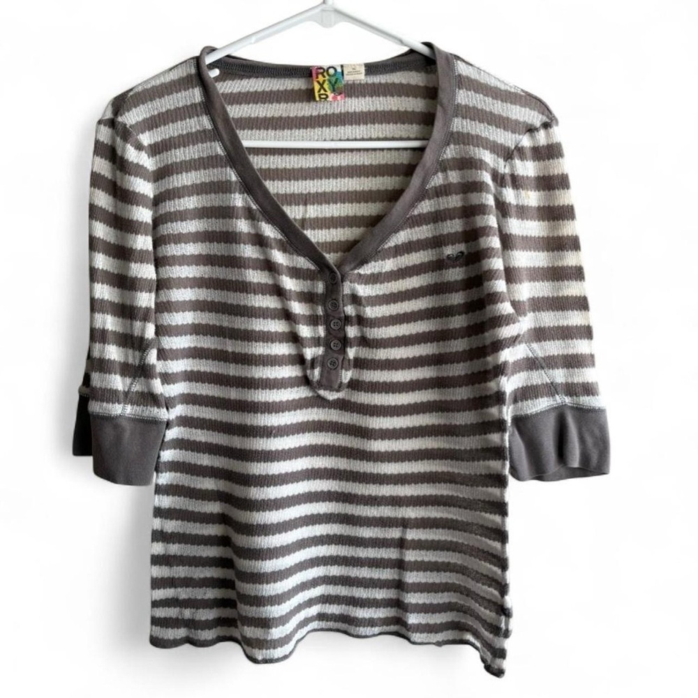 Roxy Striped Button VNeck Shirt Size XL